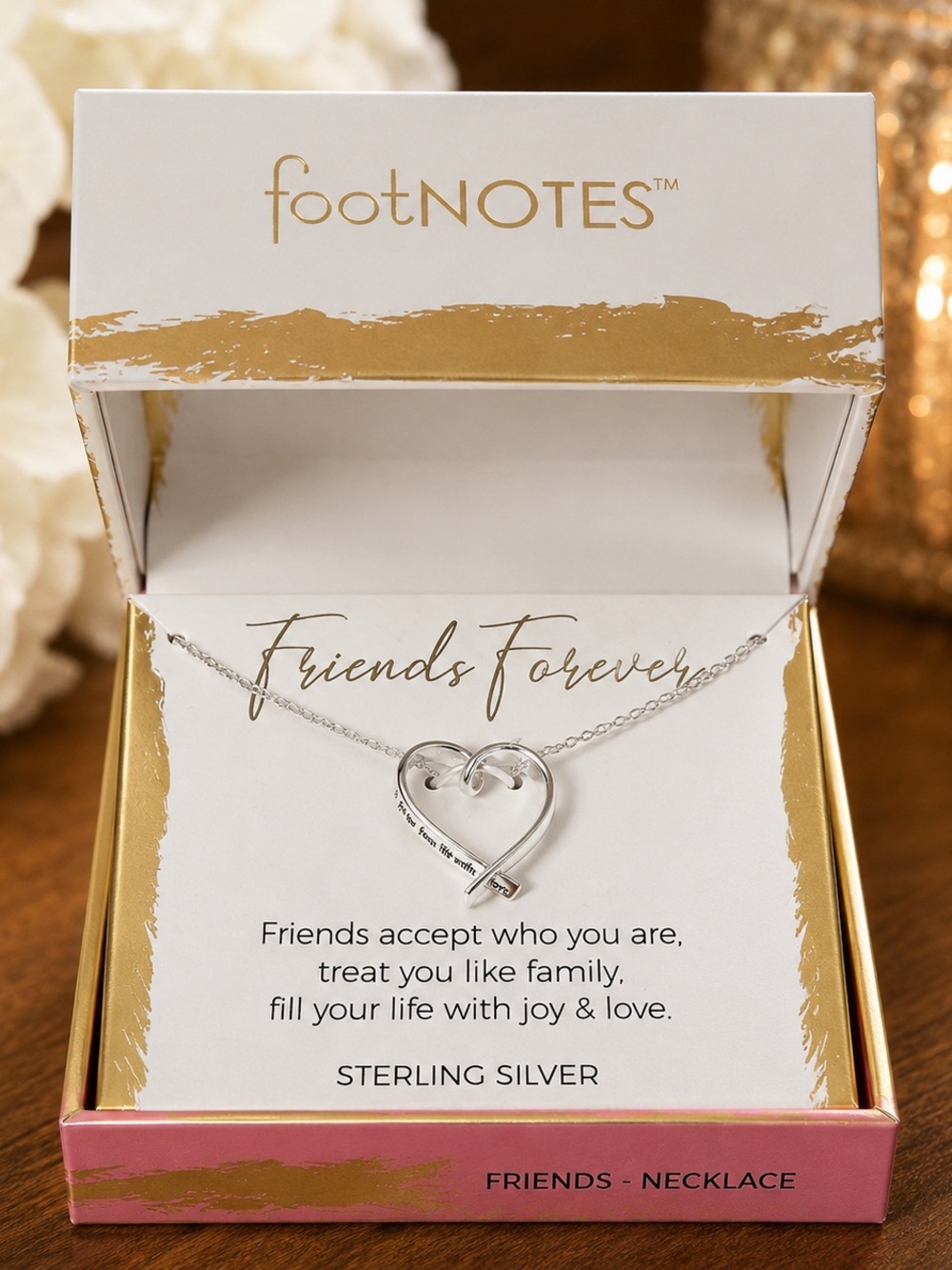 NIB FootNOTES Sterling Silver 'Friends Forever' Heart Necklace - Silver